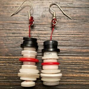 Cute handmade snowman button earrings